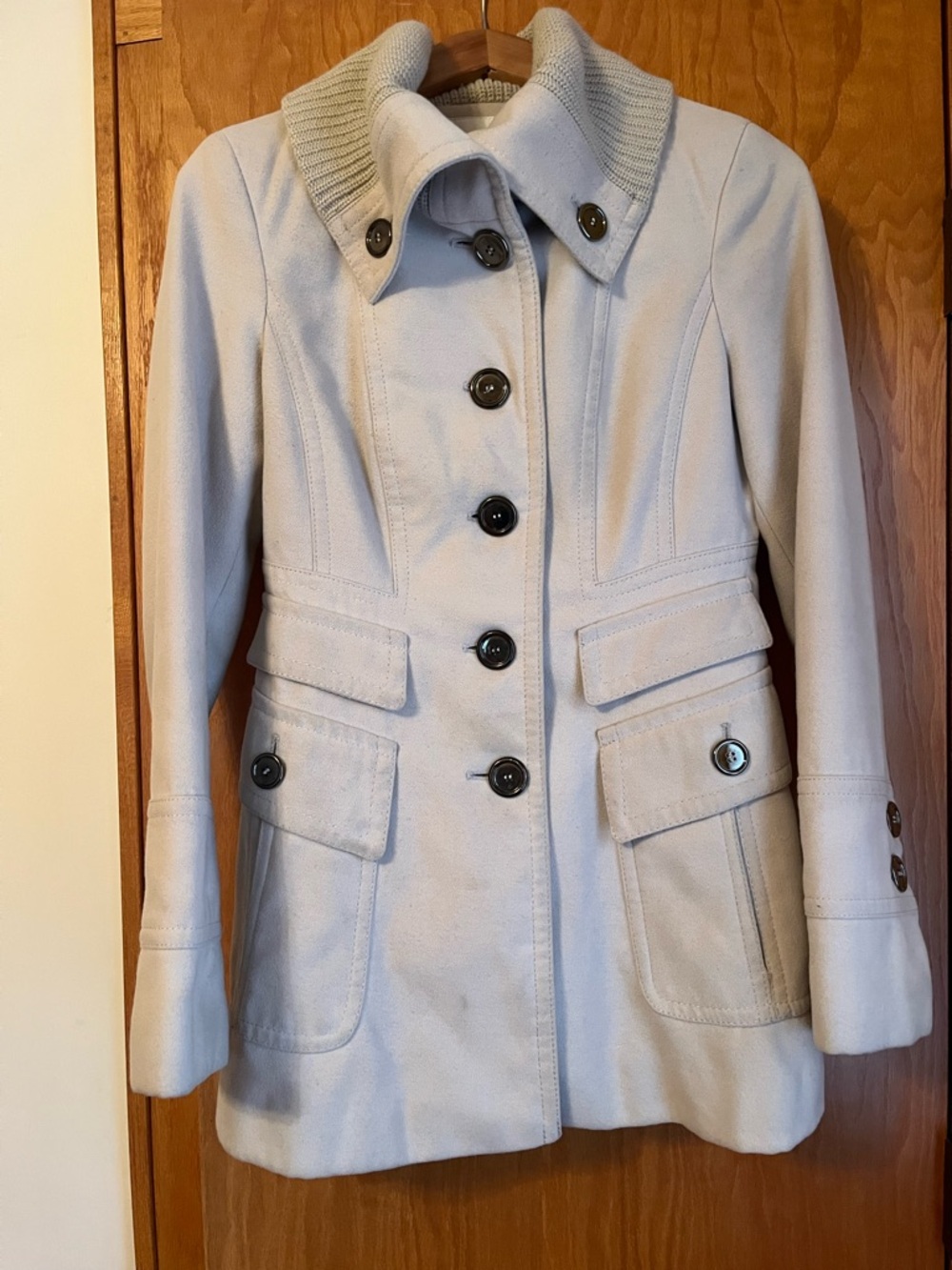 Jessica Simpson Cream Double-Breasted Wool-Blend Pea Coat